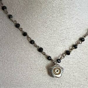 Gold/SilverTone Flower Pendant Necklace with Black Bead Chain - Women Jewelry
